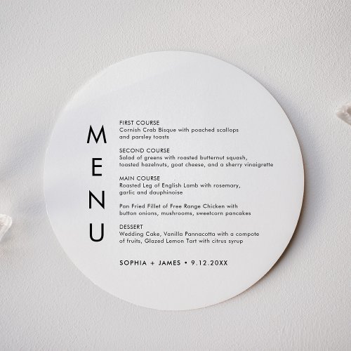 SADIE Minimalist Round Wedding Dinner Menu Invitation