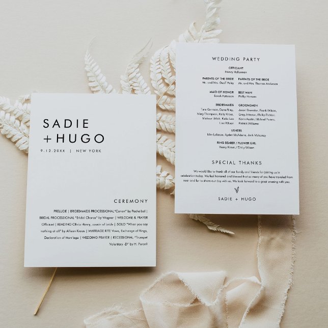SADIE Modern Minimal Wedding Program 5x7 Flat Card (Creator Uploaded)