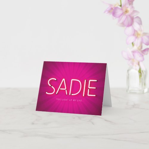 Sadie name in glowing neon lights card