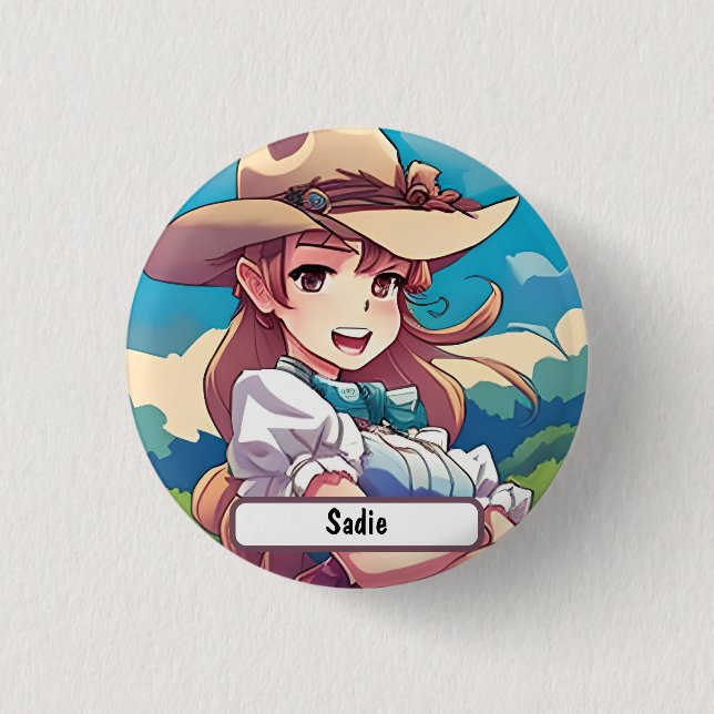 Sadie The Cowgirl, With Custom Nametag!  Button (Front)