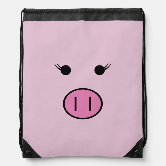 Sadie the Pink Pig ~ Cute Girly Kawaii Drawstring Bag (Front)
