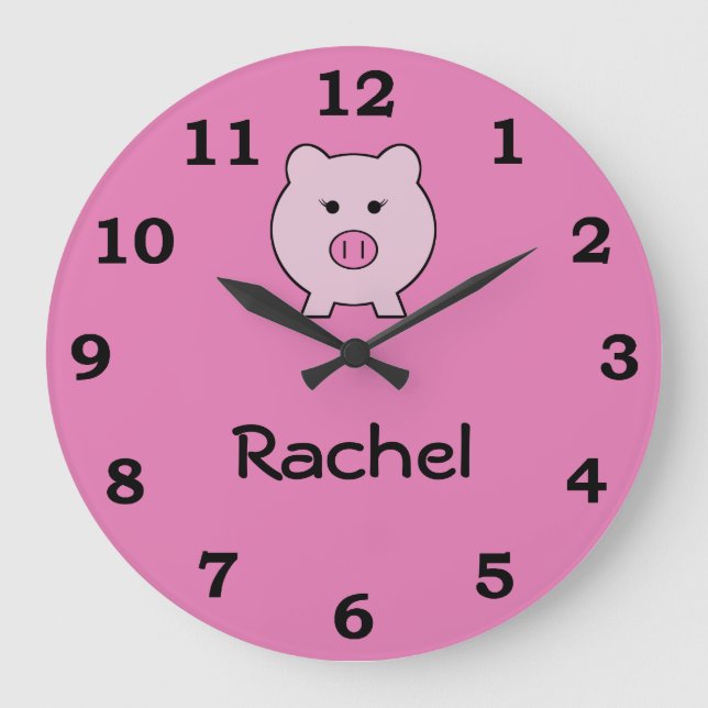 Sadie the Pink Pig ~ Cute Girly Kawaii Large Clock (Front)