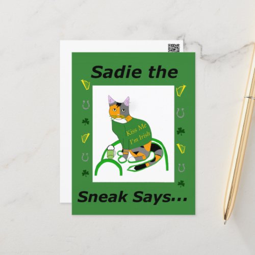 Sadie the Sneak St Patrickâs Day Postcard