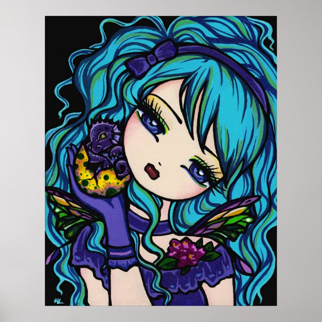 Sadie's Dragon Fairy Princess Dragon Fantasy Art Poster (Front)