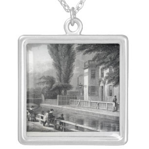 Sadler's Wells Theatre, engraved by J. Garner Silver Plated Necklace