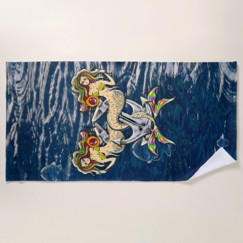 Sadly mermaids at anchor beach towel