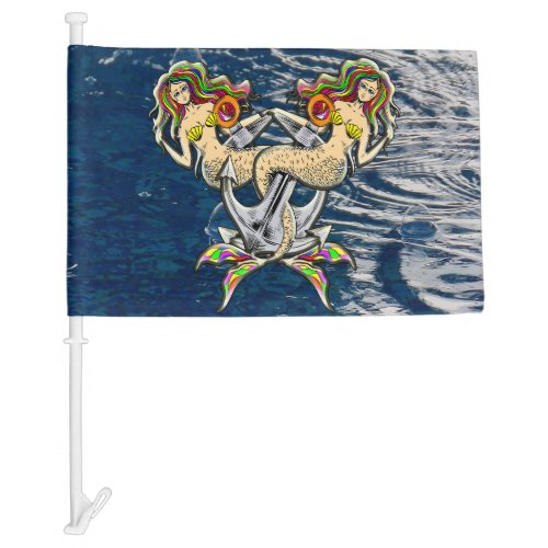 Sadly mermaids at anchor car flag