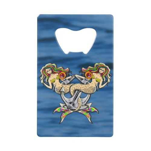 Sadly mermaids at anchor credit card bottle opener