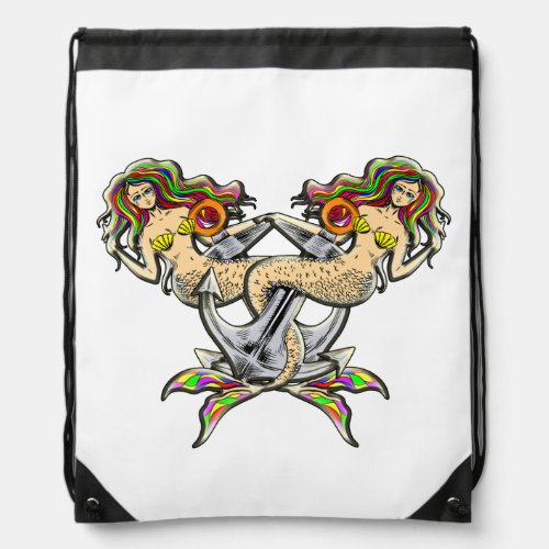 Sadly mermaids at anchor  drawstring bag