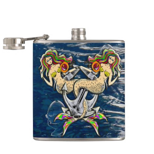 Sadly mermaids at anchor flask