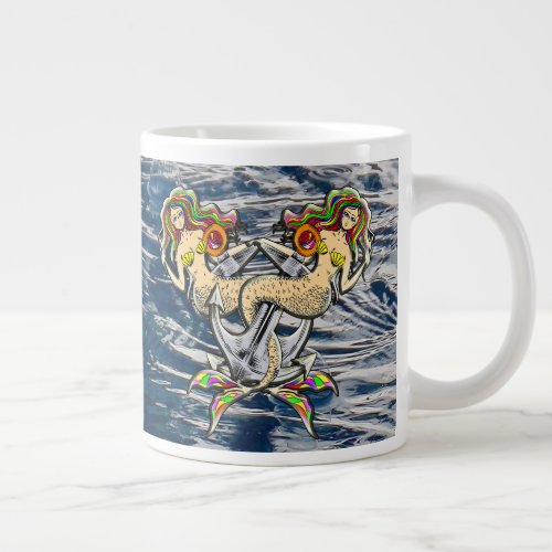 Sadly mermaids at anchor giant coffee mug