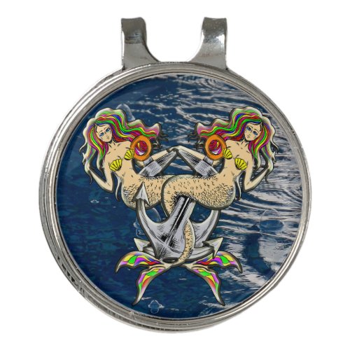 Sadly mermaids at anchor golf hat clip