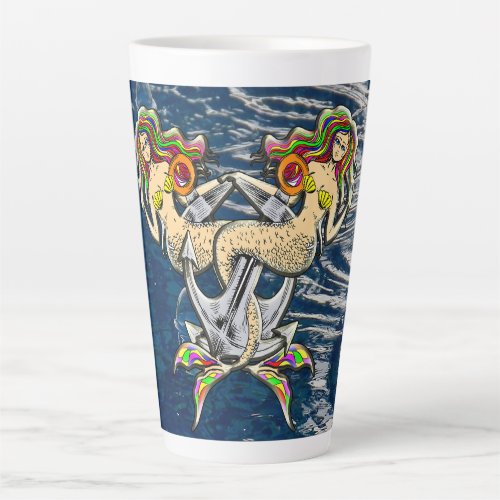 Sadly mermaids at anchor latte mug