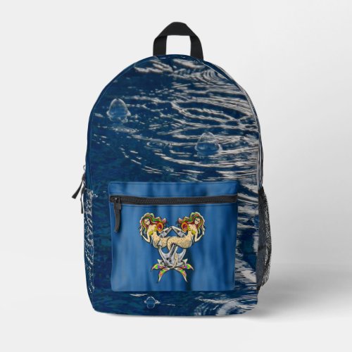 Sadly mermaids at anchor printed backpack