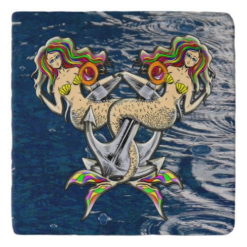 Sadly mermaids at anchor trivet
