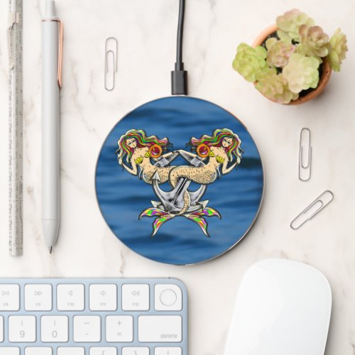 Sadly mermaids at anchor Two_Tone  Wireless Charger