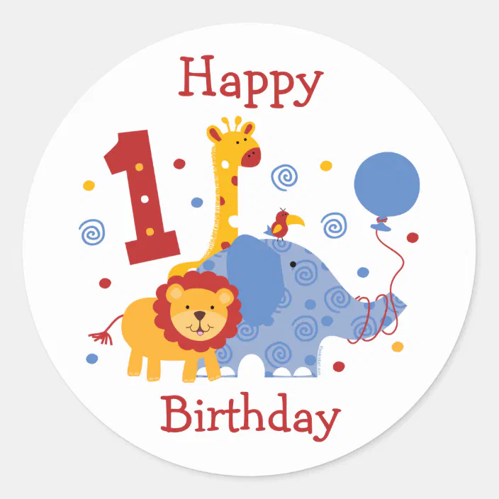 88m / 8.8cm Pack of 12 Party Box Stickers Large Personalised Boys First Birthday One Watercolour Animal Birthday Party Stickers