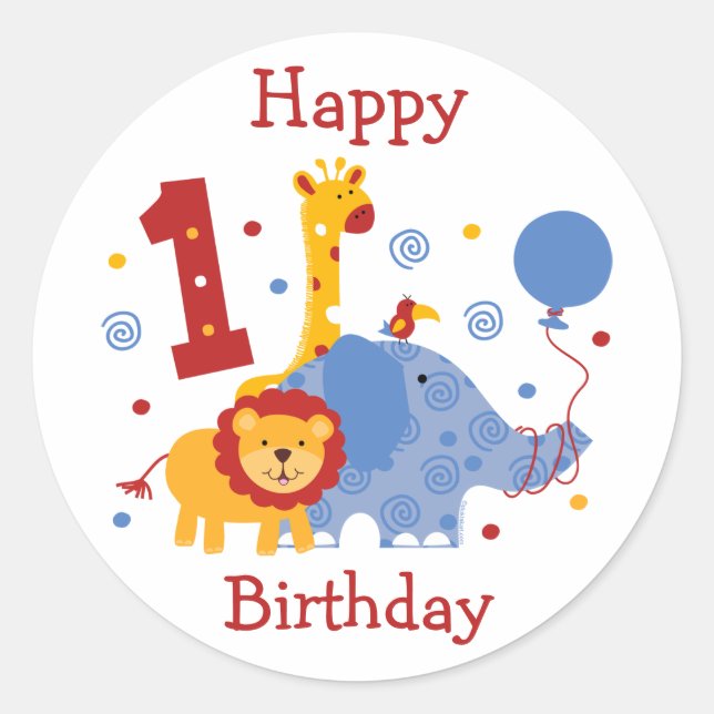 Safari 1st Birthday Custom Sticker (Front)