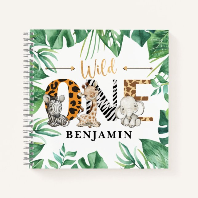 Safari 1st Birthday Guest Book Spiral Notebook (Front)