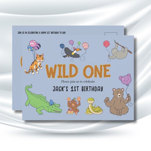 Safari 1st Birthday Invitations Wild One Animals