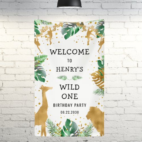 Safari 1st Birthday Party Green Gold Welcome Banner