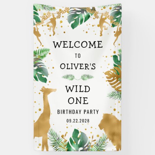 Safari 1st Birthday Party Green Gold Welcome Banner