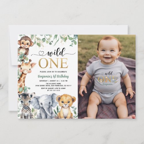 Safari 1st Birthday Wild One Jungle Animals Photo Invitation