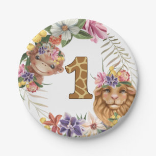 Safari 1st first monkey lion wild animal birthday paper plates