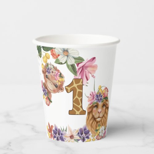 Safari 1st first wild baby lion monkey birthday paper cups