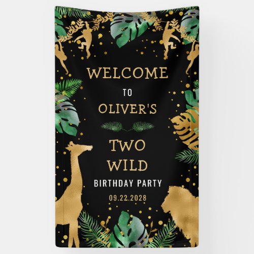 Safari 2nd Birthday Party Green Gold Black Welcome Banner