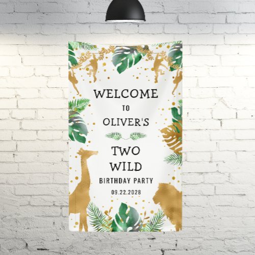 Safari 2nd Birthday Party Green Gold Welcome Banner