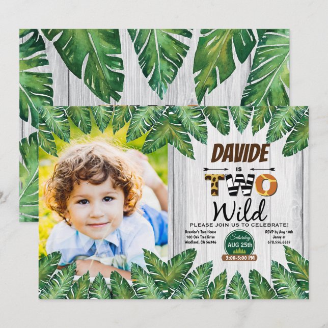 Safari 2nd birthday party photo invitation (Front/Back)