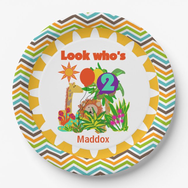 Safari 2nd Happy Birthday Paper Plates (Front)