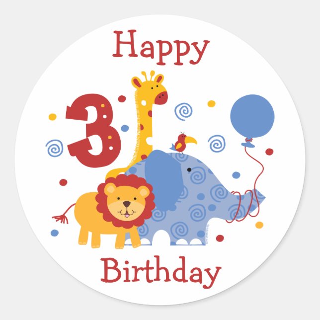 Safari 3rd Birthday Custom Sticker (Front)