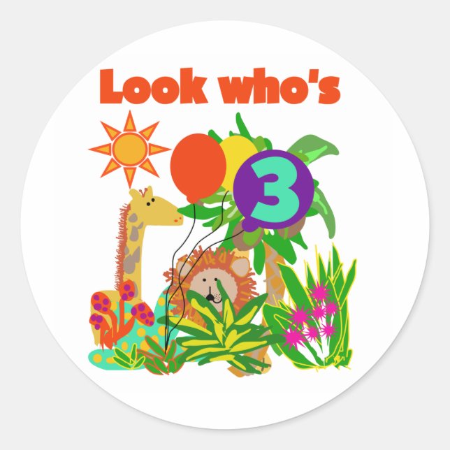 Safari 3rd Birthday  Tshirts and Gifts Classic Round Sticker (Front)