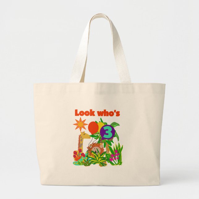 Safari 3rd Birthday  Tshirts and Gifts Large Tote Bag (Front)
