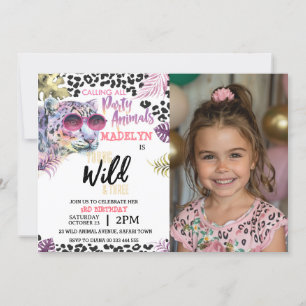 Safari 3rd Girl Young Wild Three Photo Birthday Invitation