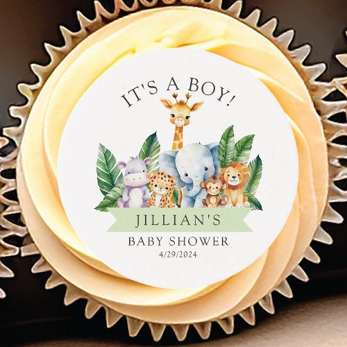 Safari Adventure Baby Shower Its a Boy Edible Frosting Rounds