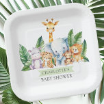 Safari Adventure Baby Shower Paper Plates<br><div class="desc">This safari adventure baby shower design showcases charming jungle animals including a hippo, giraffe, elephant, lion, monkey & tiger. Perfect for celebrating the arrival of a new bundle of joy. The vibrant colors and cute animal illustrations create a whimsical and playful atmosphere, setting the tone for a fun and memorable...</div>