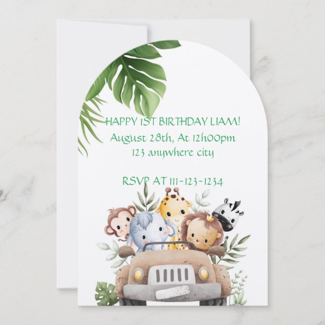 SAFARI ADVENTURE BIRTHDAY INVITATION,DIGITAL INVITATION (Front)