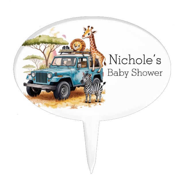 Safari Adventure Boy Baby Shower Cake Topper (Front)