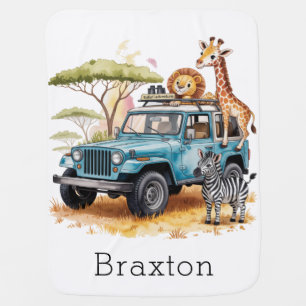 Safari Adventure Boy Baby Shower Gift Blanket