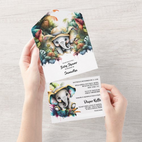 Safari adventure cute elephant jungle greenery all in one invitation