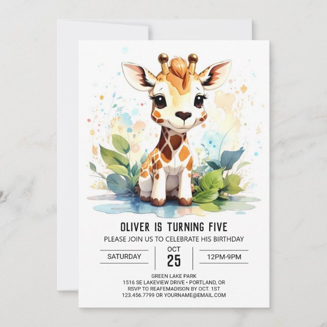 Safari Adventure Giraffe Friends Birthday Invitation (Front)
