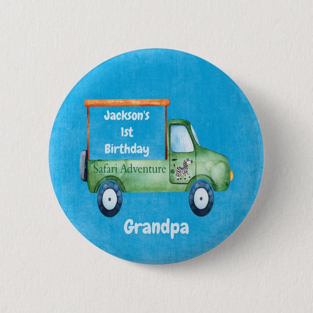 Safari Adventure Personalized 1st Birthday Button (Front)