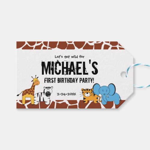 Safari Adventure Personalized First Birthday Gift Tags