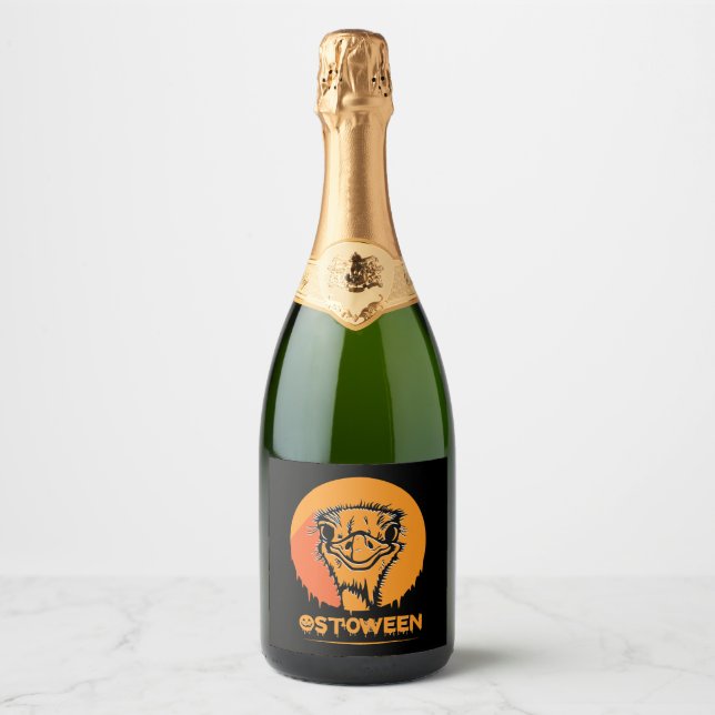 Safari Africa serengeti wildlife halloween Ostrich Sparkling Wine Label (Front)