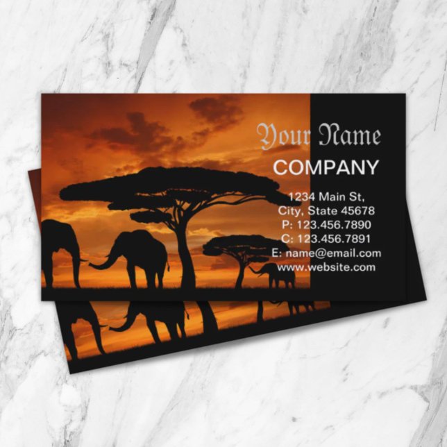 Safari African Baobab tree elephant silhouette Business Card (Safari African Baobab tree elephant silhouette Business Card)