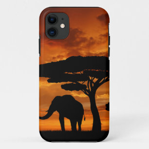 Safari African Baobab tree elephant silhouette iPhone 11 Case
