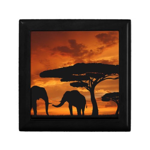 Safari African Baobab tree elephant silhouette Jewelry Box